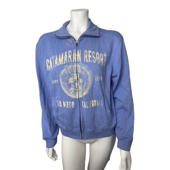 Blue 84 Catamaran Resort blue zip up sweatshirt fold over collar Small - Picture 1 of 5